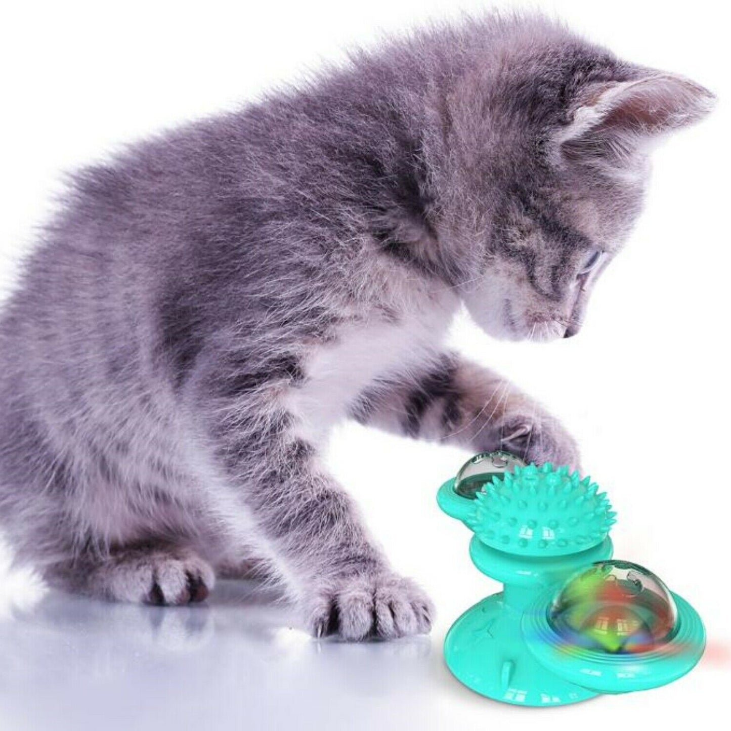 Cute Rotating Interactive Cat Toy - Cat Toy With Suction Cup  & Jagged Teeth Middle Ball, Smart Kitten Rotating Spinner Exercise Toy, Toothbrush & Massager