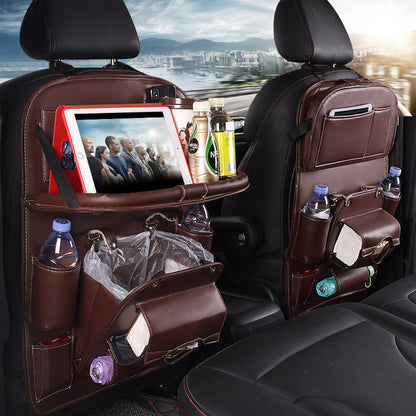 Leather Car Storage. Multifunction Seat Back Tray Hanging Bag. Waterproof Car Organizer Automotive Interior Accessories