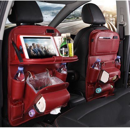 Leather Car Storage. Multifunction Seat Back Tray Hanging Bag. Waterproof Car Organizer Automotive Interior Accessories