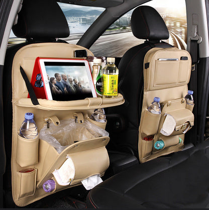 Leather Car Storage. Multifunction Seat Back Tray Hanging Bag. Waterproof Car Organizer Automotive Interior Accessories