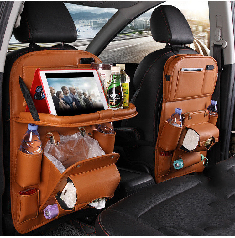 Leather Car Storage. Multifunction Seat Back Tray Hanging Bag. Waterproof Car Organizer Automotive Interior Accessories