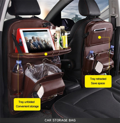 Leather Car Storage. Multifunction Seat Back Tray Hanging Bag. Waterproof Car Organizer Automotive Interior Accessories