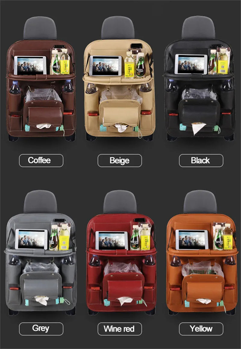 Leather Car Storage. Multifunction Seat Back Tray Hanging Bag. Waterproof Car Organizer Automotive Interior Accessories