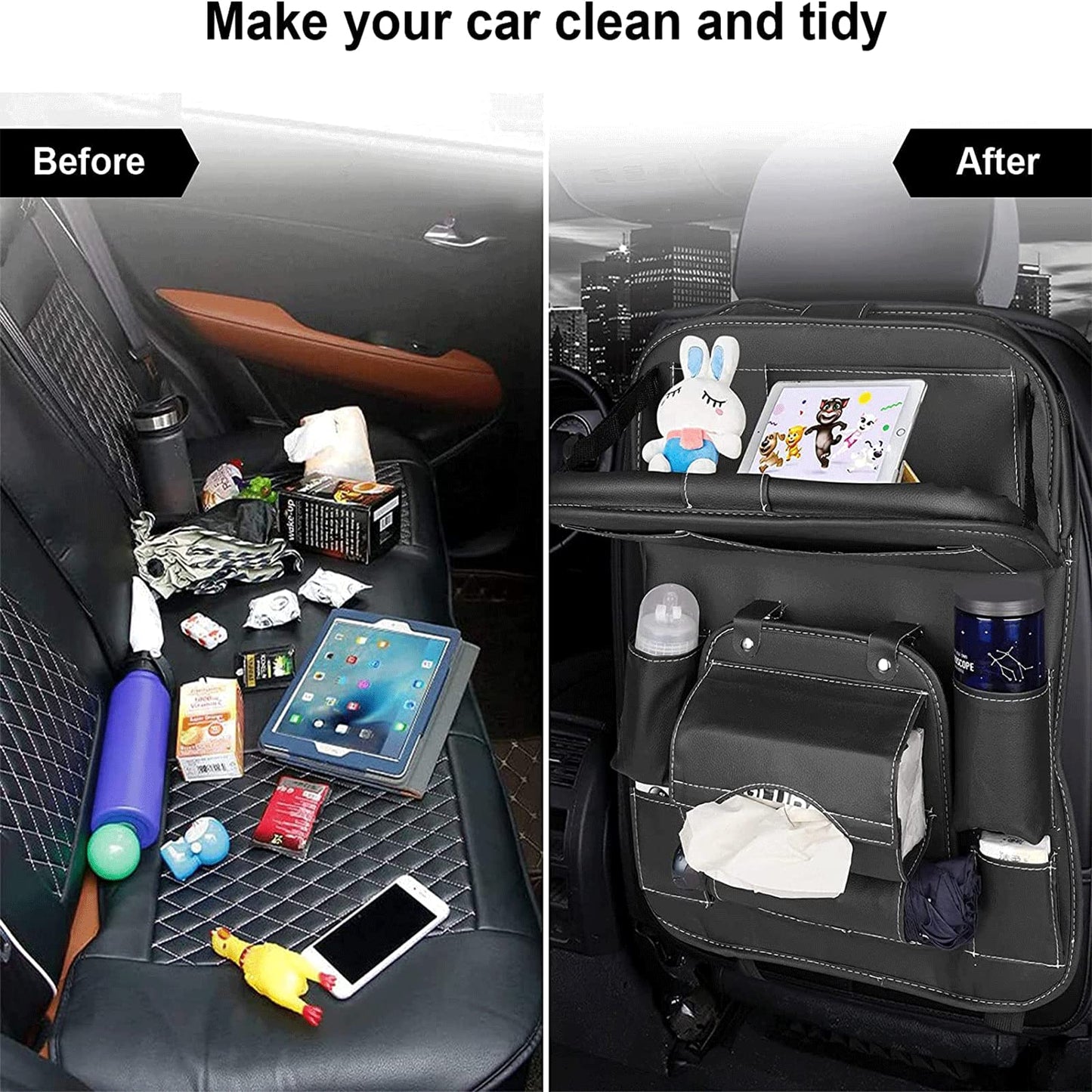 Leather Car Storage. Multifunction Seat Back Tray Hanging Bag. Waterproof Car Organizer Automotive Interior Accessories