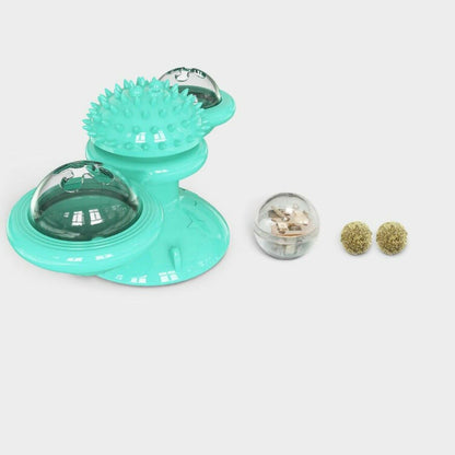 Cute Rotating Interactive Cat Toy - Cat Toy With Suction Cup  & Jagged Teeth Middle Ball, Smart Kitten Rotating Spinner Exercise Toy, Toothbrush & Massager