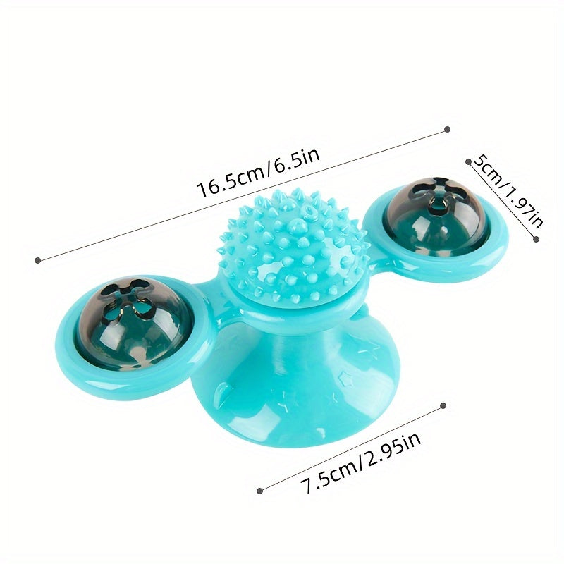 Cute Rotating Interactive Cat Toy - Cat Toy With Suction Cup  & Jagged Teeth Middle Ball, Smart Kitten Rotating Spinner Exercise Toy, Toothbrush & Massager